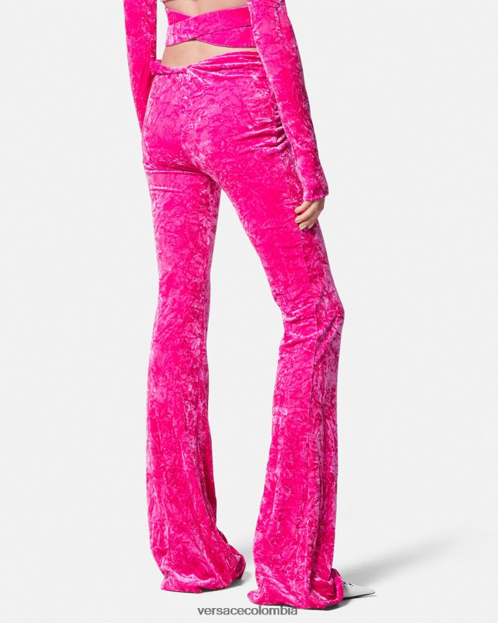 mujer pantalones acampanados de terciopelo enrollados Versace fucsia 2RP40F215 ropa