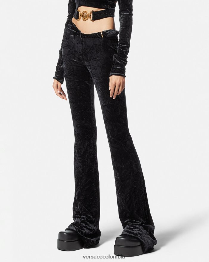 mujer pantalones acampanados de terciopelo enrollados Versace negro 2RP40F216 ropa