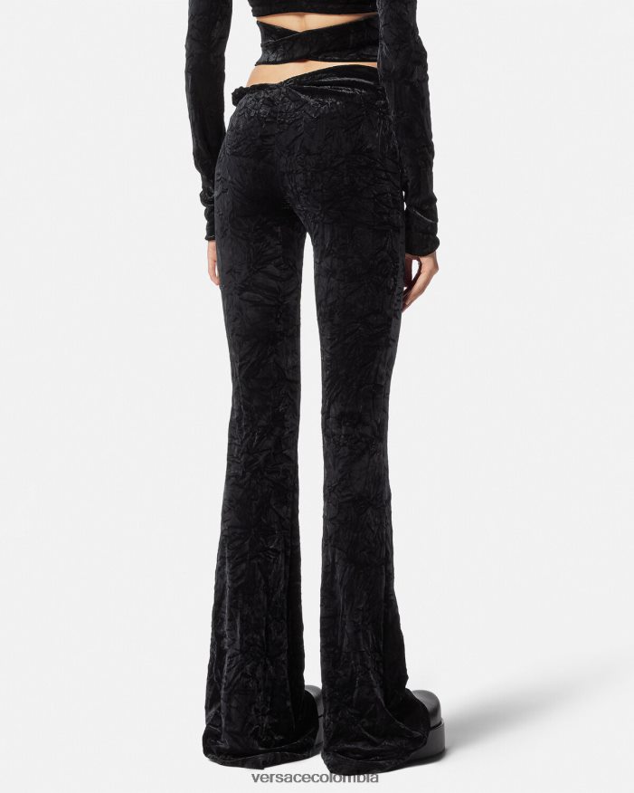 mujer pantalones acampanados de terciopelo enrollados Versace negro 2RP40F216 ropa