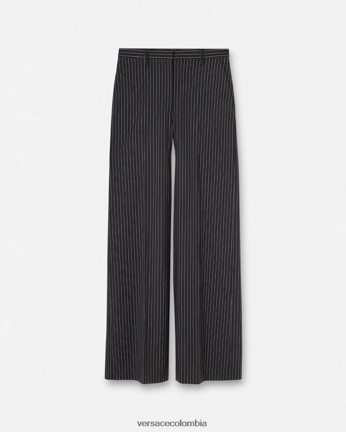 mujer pantalones anchos a rayas diplomáticas Versace negro 2RP40F123 ropa