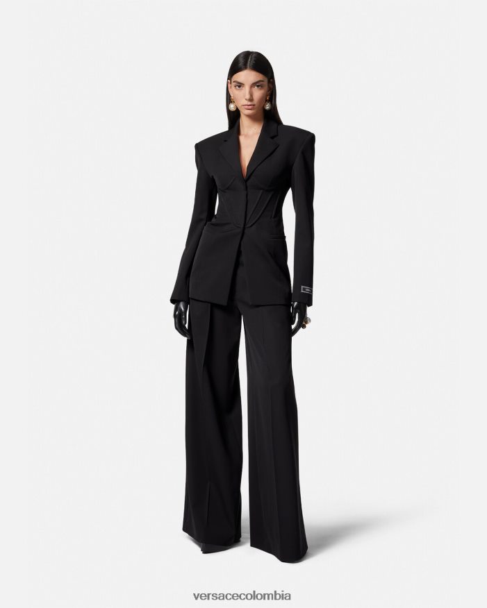 mujer pantalones anchos con pliegues Versace negro 2RP40F200 ropa