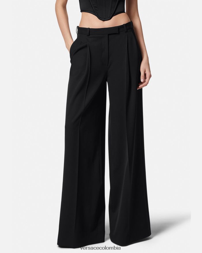 mujer pantalones anchos con pliegues Versace negro 2RP40F200 ropa