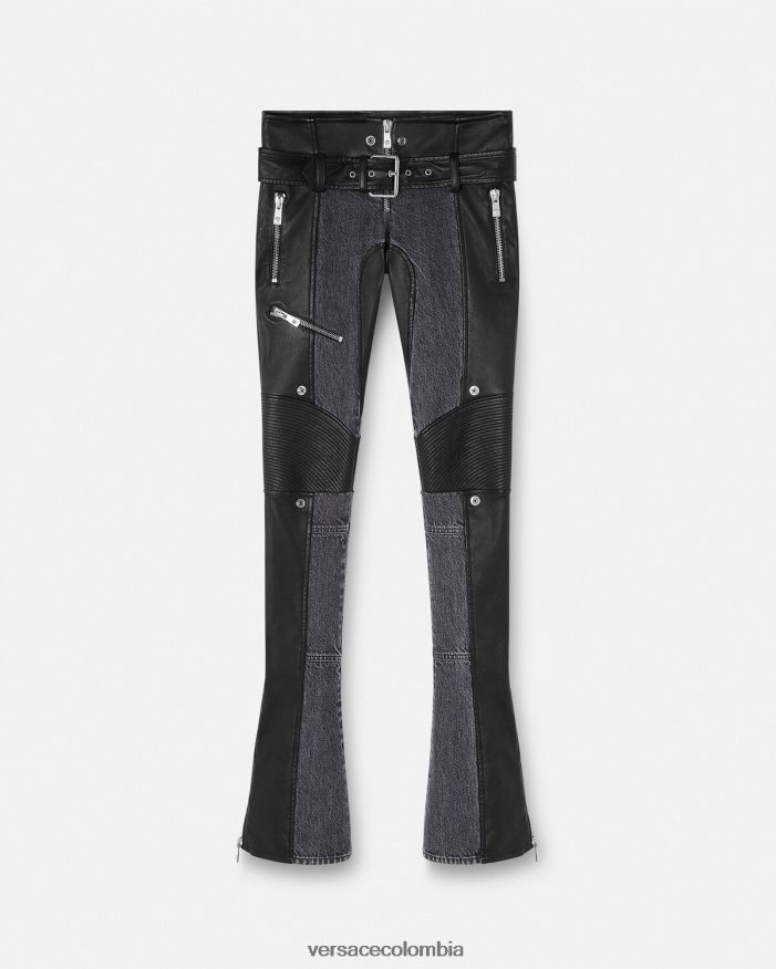 mujer pantalones de mezclilla de cuero Versace negro 2RP40F224 ropa