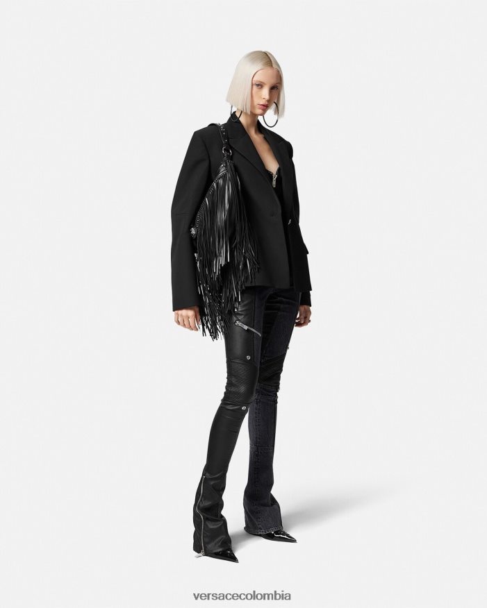 mujer pantalones de mezclilla de cuero Versace negro 2RP40F224 ropa