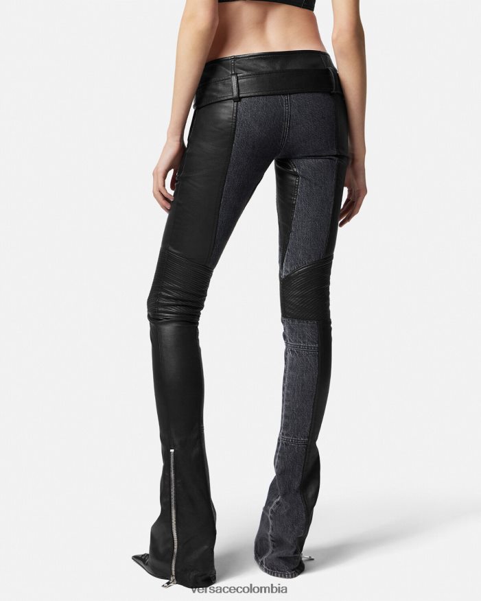 mujer pantalones de mezclilla de cuero Versace negro 2RP40F224 ropa