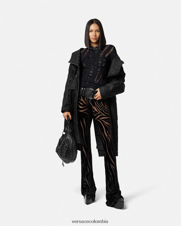 mujer pantalones de terciopelo de cebra Versace negro 2RP40F222 ropa