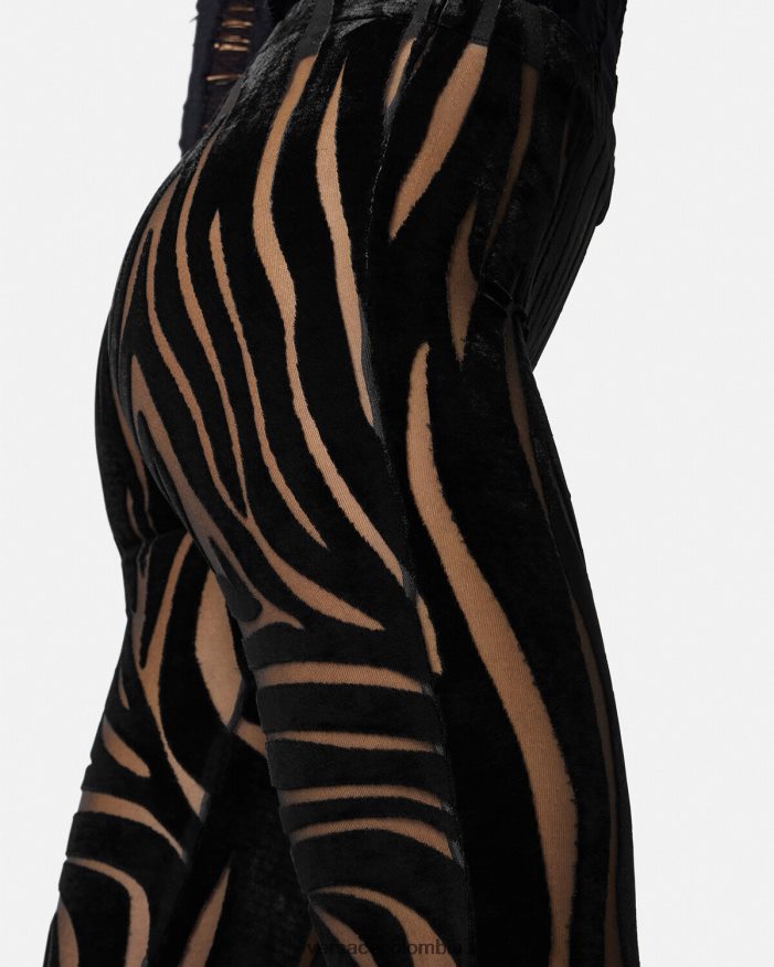 mujer pantalones de terciopelo de cebra Versace negro 2RP40F222 ropa