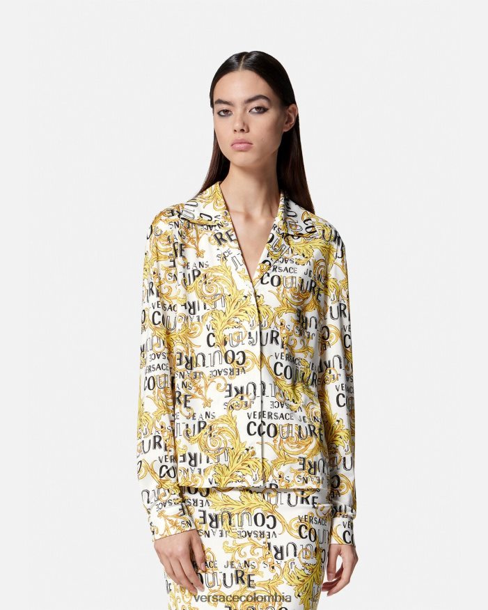 mujer camisa de alta costura con logo Versace oro y blanco 2RP40F2201 ropa