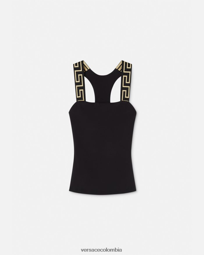 mujer camiseta sin mangas con borde de greca Versace negro 2RP40F236 ropa
