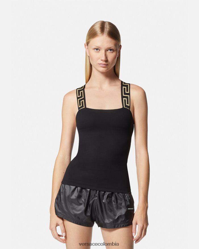 mujer camiseta sin mangas con borde de greca Versace negro 2RP40F236 ropa