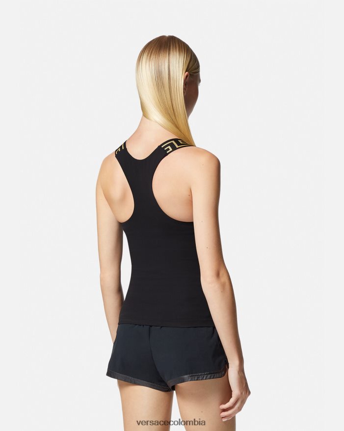mujer camiseta sin mangas con borde de greca Versace negro 2RP40F236 ropa