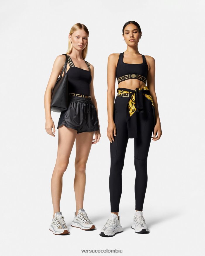 mujer pantalones cortos deportivos con borde de greca Versace negro 2RP40F238 ropa