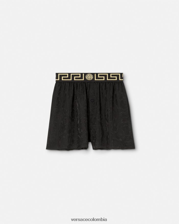 mujer shorts de pijama con borde barroco y greca Versace negro y gris 2RP40F1025 ropa interior y ropa de playa