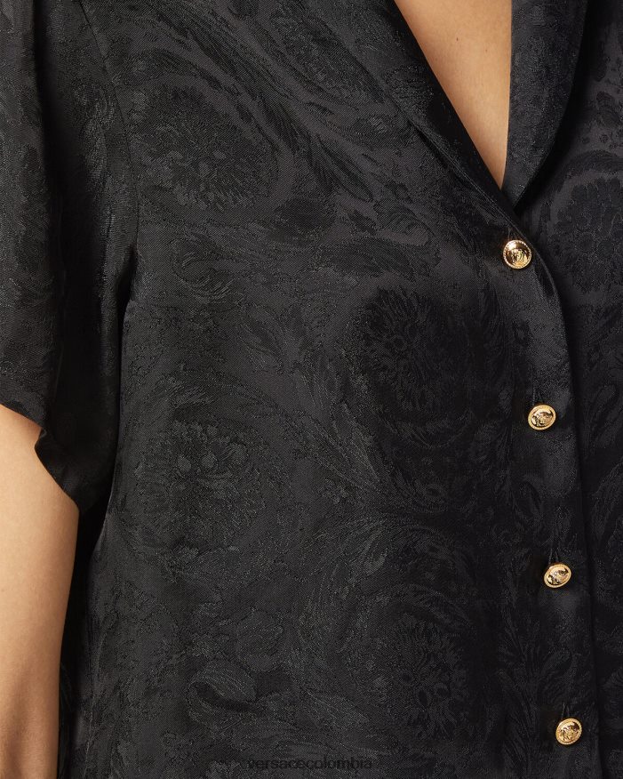 mujer top de pijama corto en jacquard barroco Versace negro y gris 2RP40F1028 ropa interior y ropa de playa