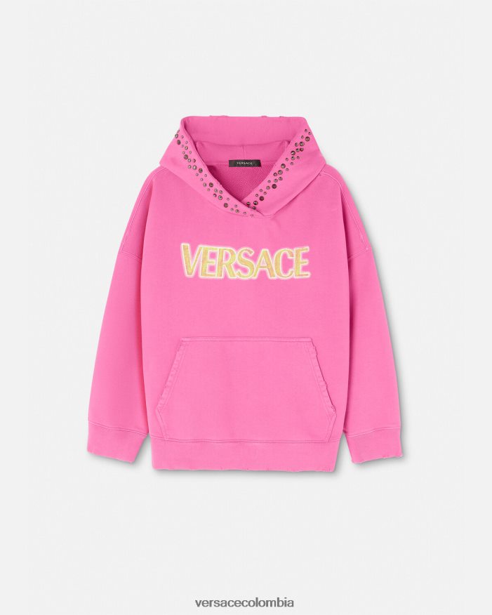mujer sudadera con capucha y logo envejecido Versace rosa 2RP40F143 ropa