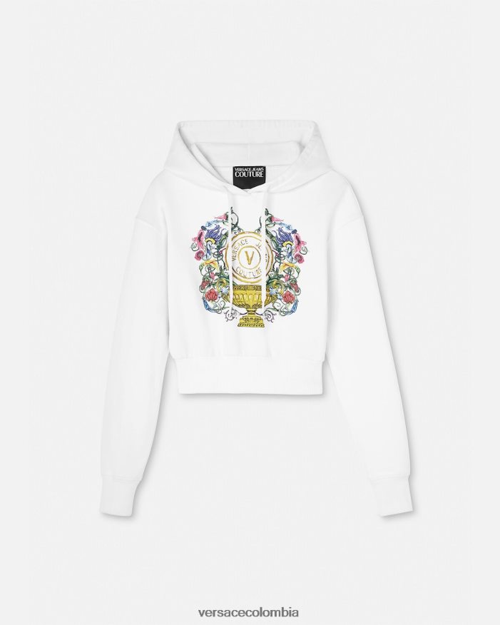 mujer sudadera corta con emblema en V Versace oro y blanco 2RP40F2232 ropa