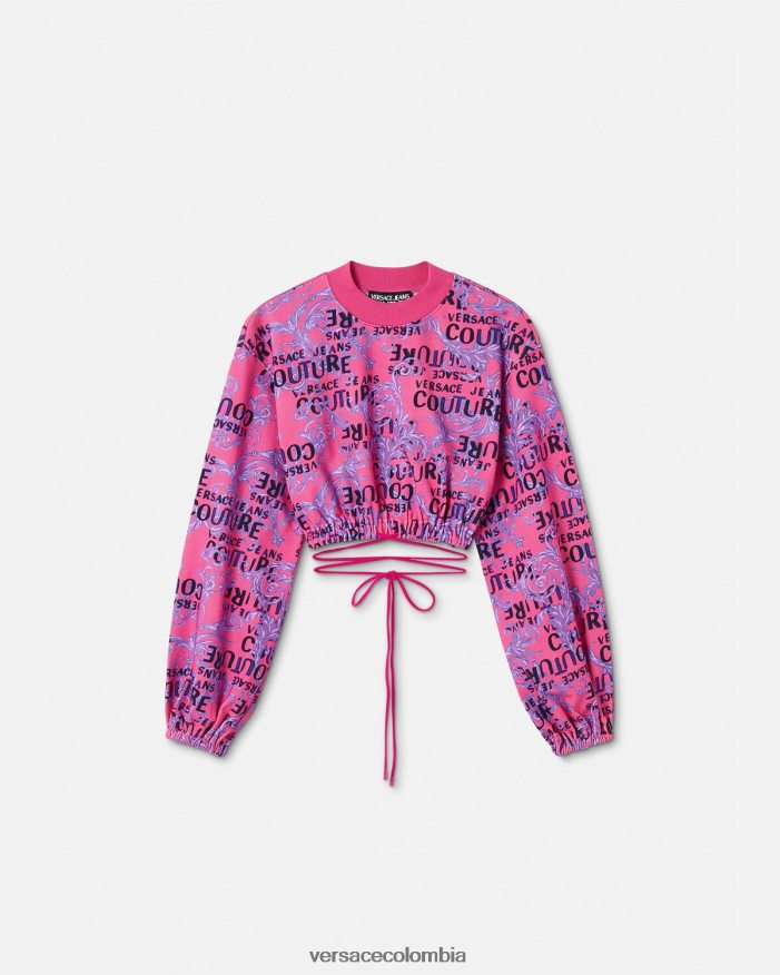 mujer sudadera corta de alta costura con logo Versace fucsia 2RP40F2226 ropa