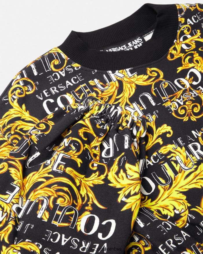 mujer sudadera corta de alta costura con logo Versace oro negro 2RP40F2224 ropa