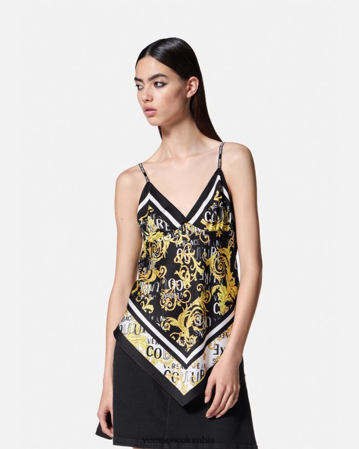 mujer top con logo y fular de alta costura Versace oro negro 2RP40F2206 ropa