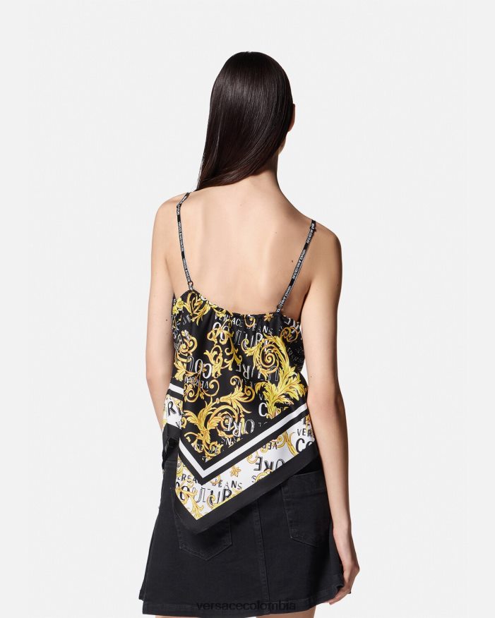 mujer top con logo y fular de alta costura Versace oro negro 2RP40F2206 ropa
