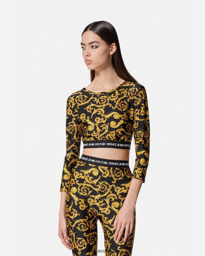 mujer top corto de alta costura con boceto Versace oro negro 2RP40F2167 ropa