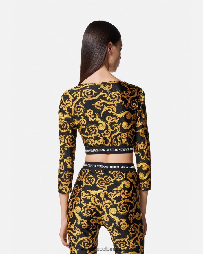mujer top corto de alta costura con boceto Versace oro negro 2RP40F2167 ropa
