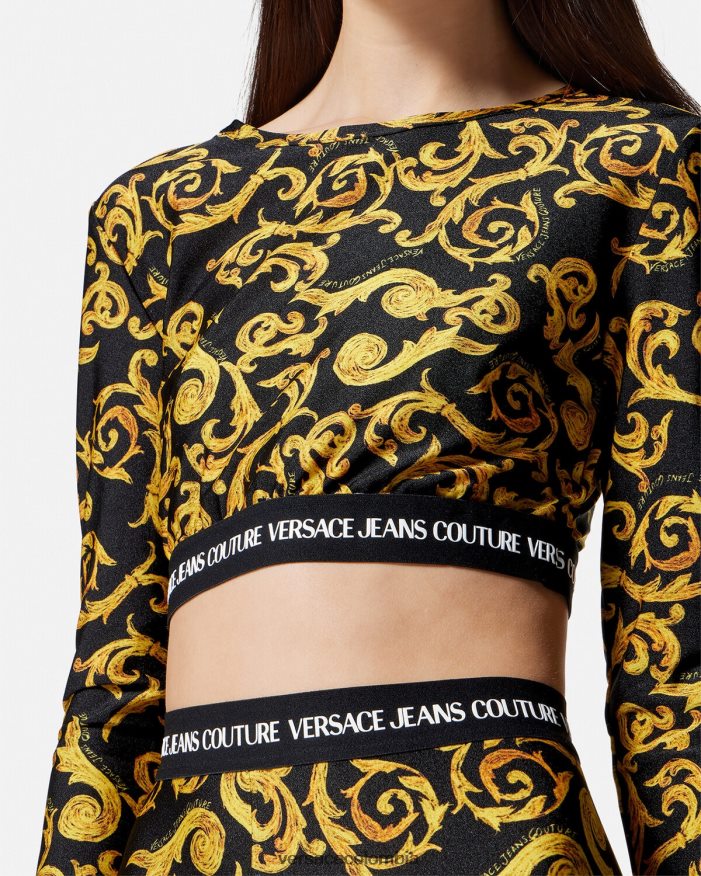 mujer top corto de alta costura con boceto Versace oro negro 2RP40F2167 ropa