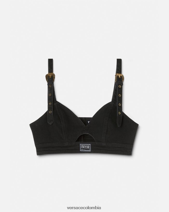 mujer top corto de mezclilla con hebilla barroca Versace negro 2RP40F2145 ropa