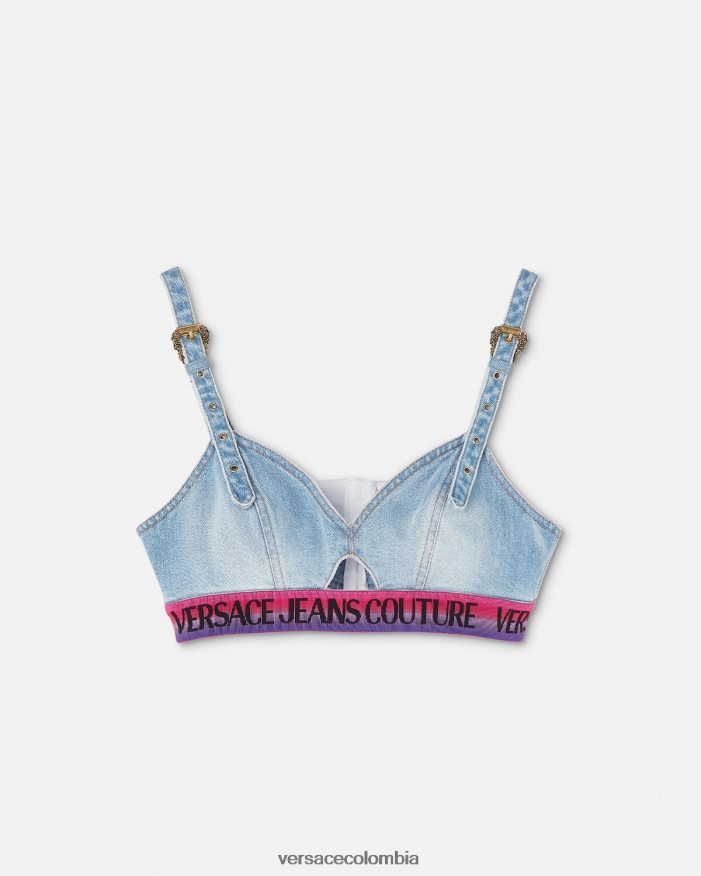 mujer top corto de mezclilla con logo Versace azul 2RP40F2200 ropa