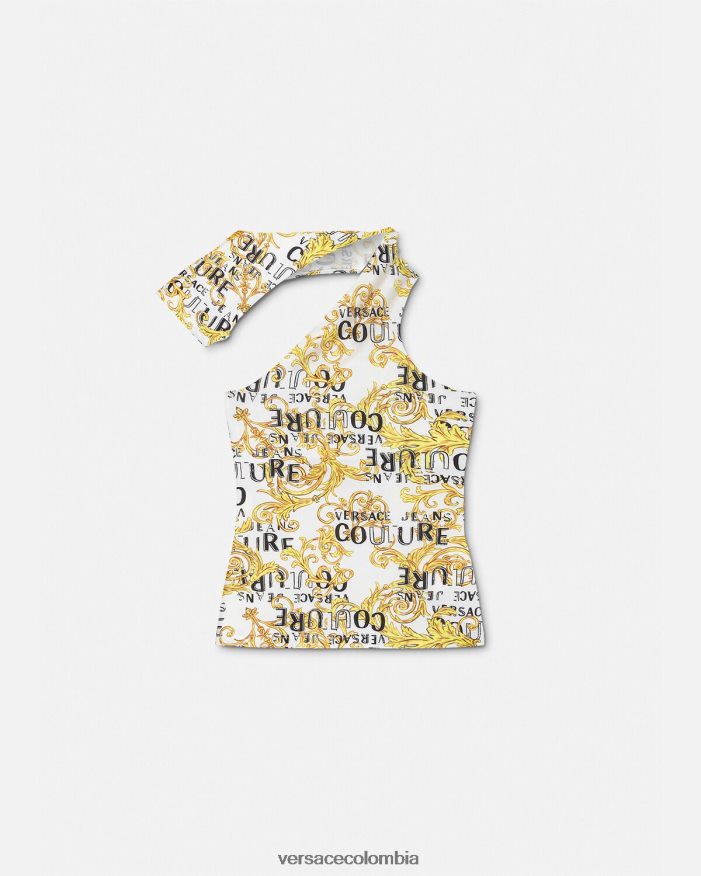 mujer top de un solo hombro con logo de alta costura Versace oro y blanco 2RP40F2205 ropa