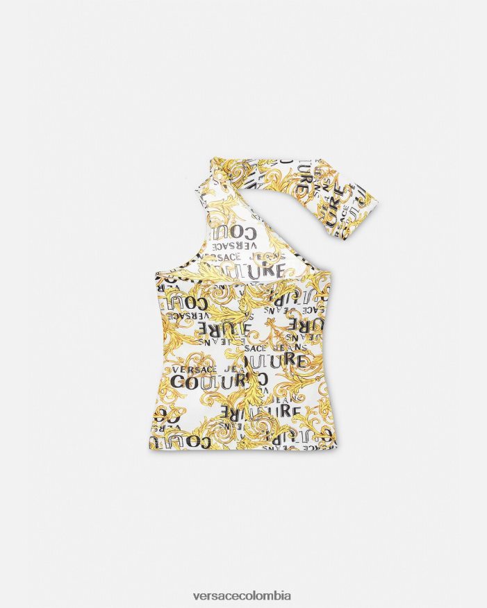 mujer top de un solo hombro con logo de alta costura Versace oro y blanco 2RP40F2205 ropa