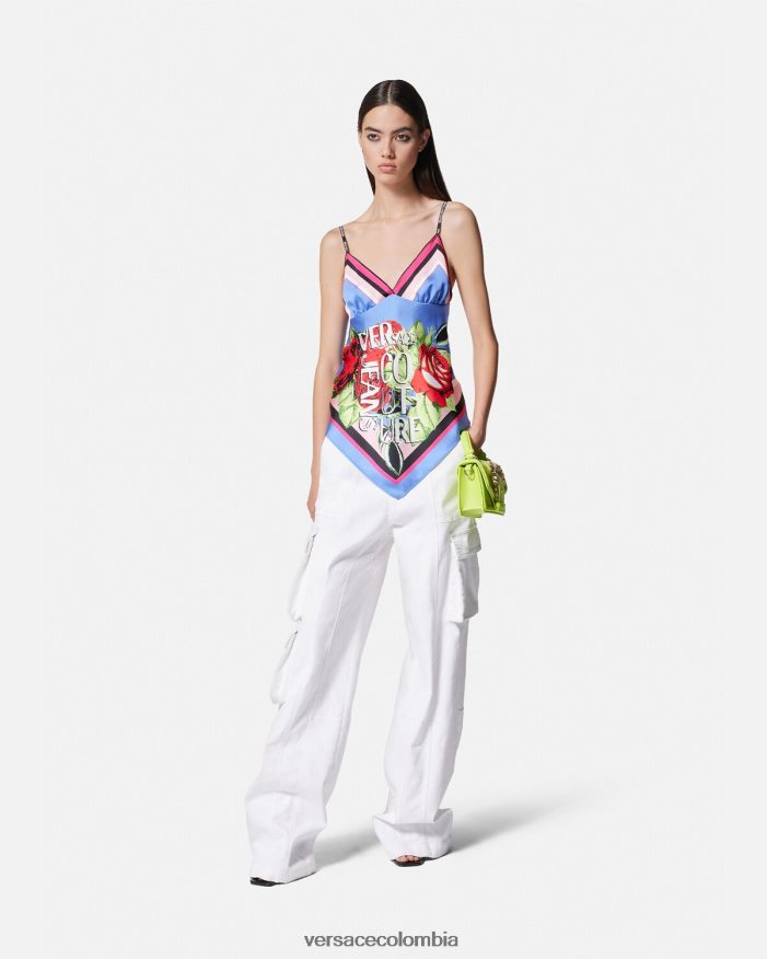 mujer top fular rosas Versace azul claro 2RP40F2165 ropa