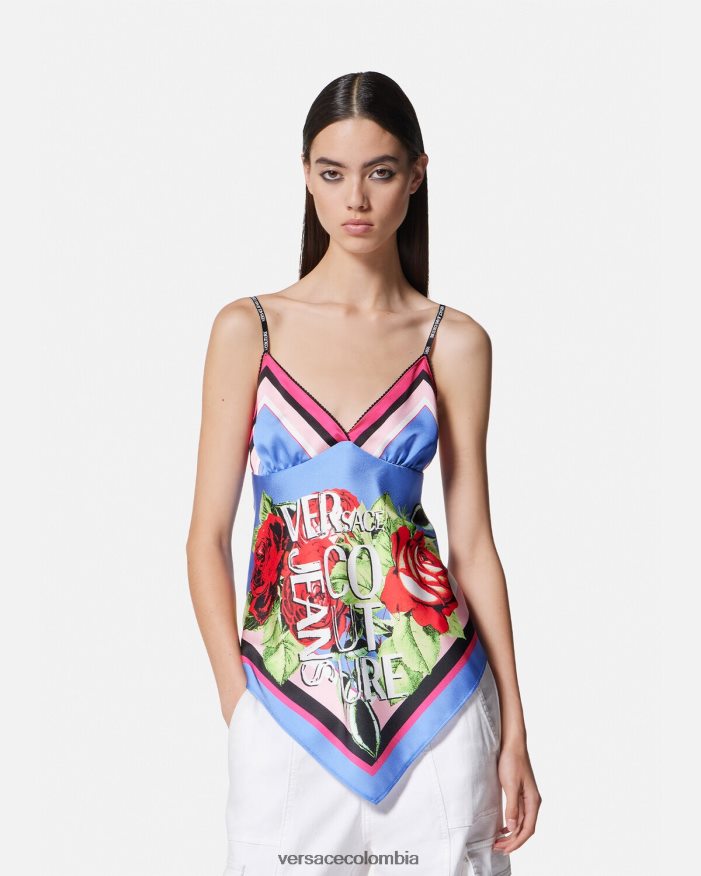 mujer top fular rosas Versace azul claro 2RP40F2165 ropa