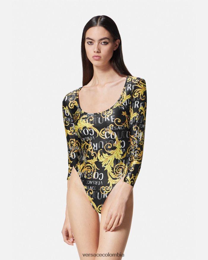 mujer body de alta costura con logo Versace oro negro 2RP40F2211 ropa