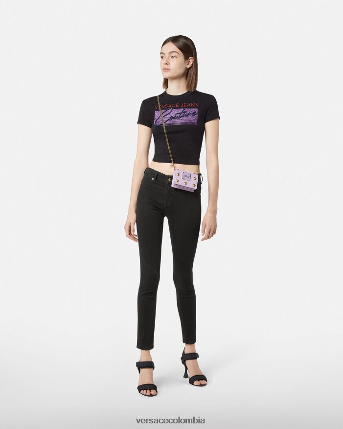 mujer jeans ajustados con logo Versace negro 2RP40F2246 ropa