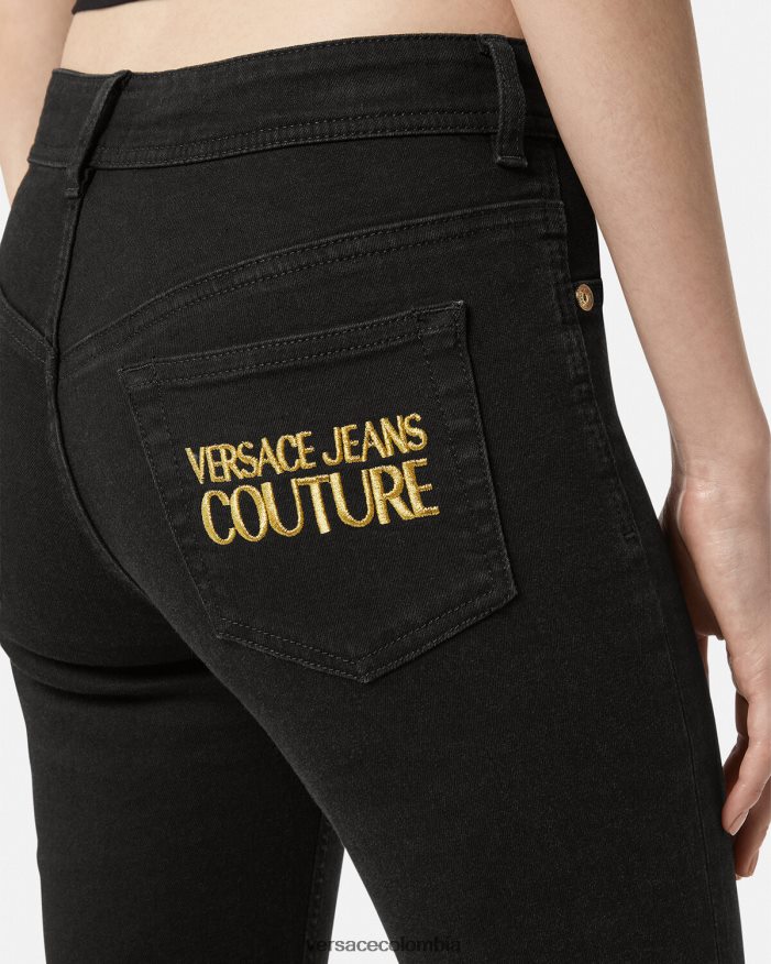 mujer jeans ajustados con logo Versace negro 2RP40F2246 ropa