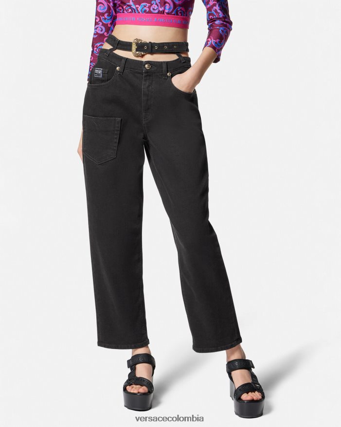 mujer jeans con hebilla barroca Versace negro 2RP40F2148 ropa