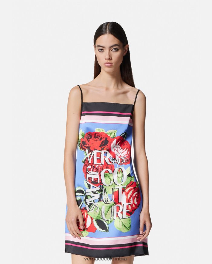 mujer mini vestido de rosas Versace azul claro 2RP40F2159 ropa