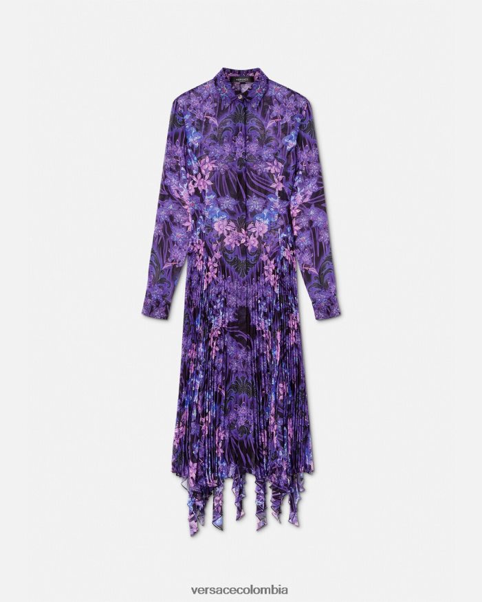 mujer vestido camisero midi con diseño barroco color orquídea Versace violeta y estampado 2RP40F54 ropa
