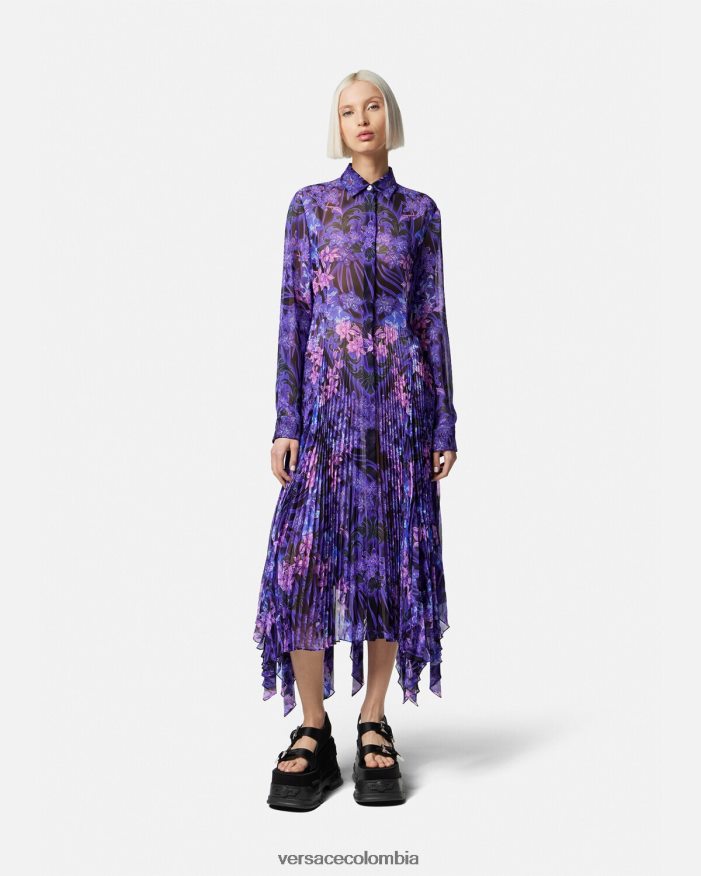 mujer vestido camisero midi con diseño barroco color orquídea Versace violeta y estampado 2RP40F54 ropa