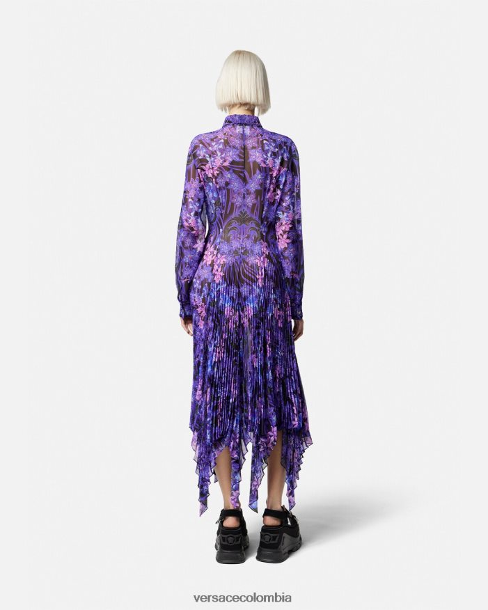 mujer vestido camisero midi con diseño barroco color orquídea Versace violeta y estampado 2RP40F54 ropa