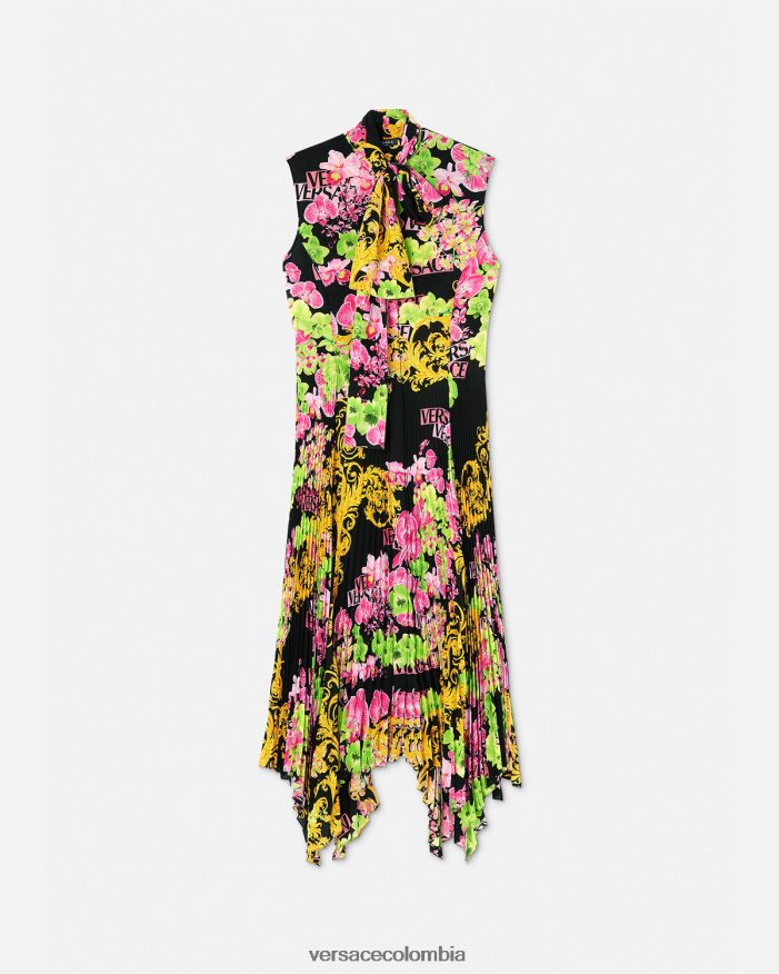 mujer vestido camisero midi con logo y orquídeas Versace negro y estampado 2RP40F69 ropa