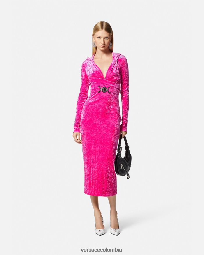 mujer vestido con capucha de terciopelo con Medusa '95 Versace fucsia 2RP40F57 ropa