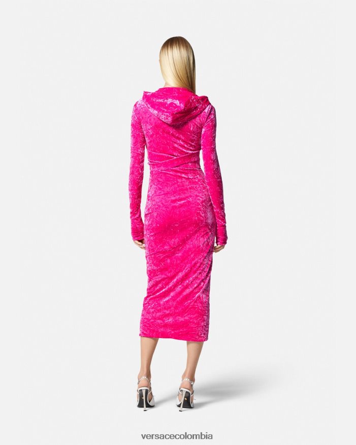 mujer vestido con capucha de terciopelo con Medusa '95 Versace fucsia 2RP40F57 ropa