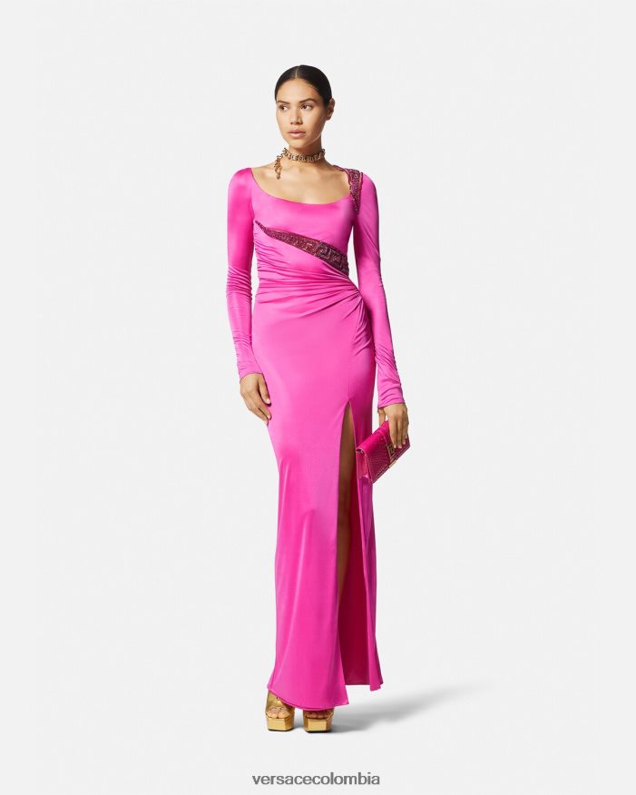 mujer vestido con detalles de greca y cristales Versace fucsia 2RP40F64 ropa