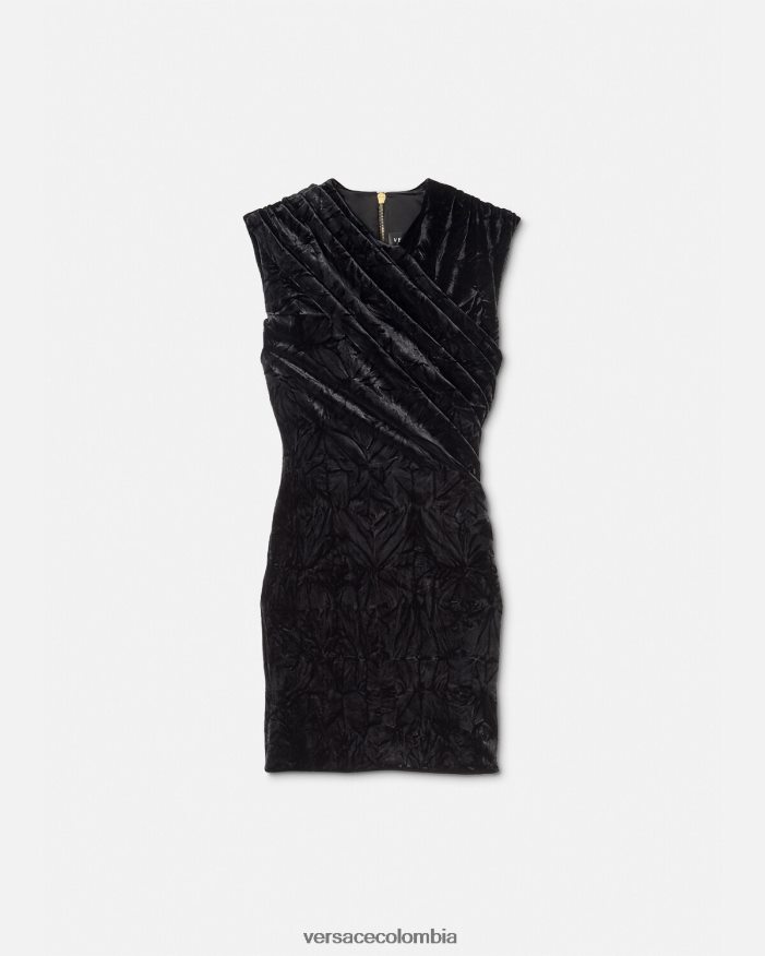 mujer vestido corto asimétrico de terciopelo Versace negro 2RP40F76 ropa