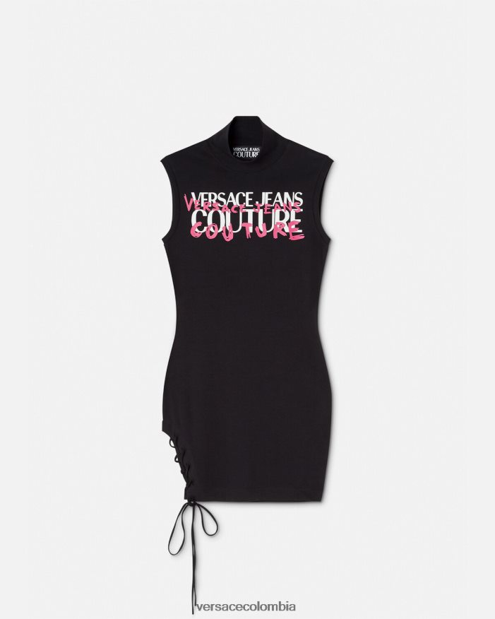 mujer vestido corto con cordones y logo Versace negro 2RP40F2158 ropa
