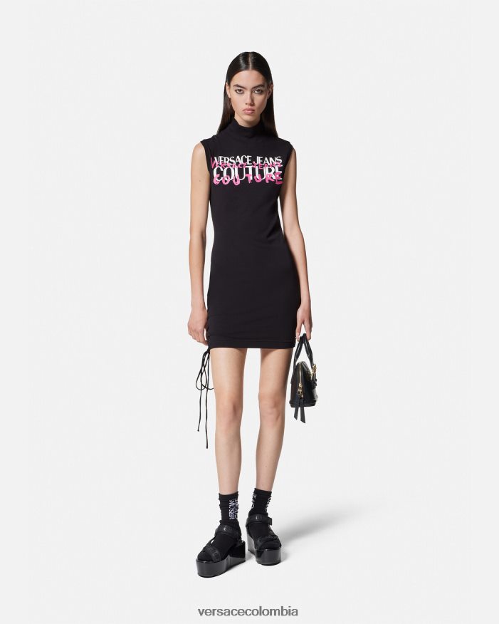 mujer vestido corto con cordones y logo Versace negro 2RP40F2158 ropa