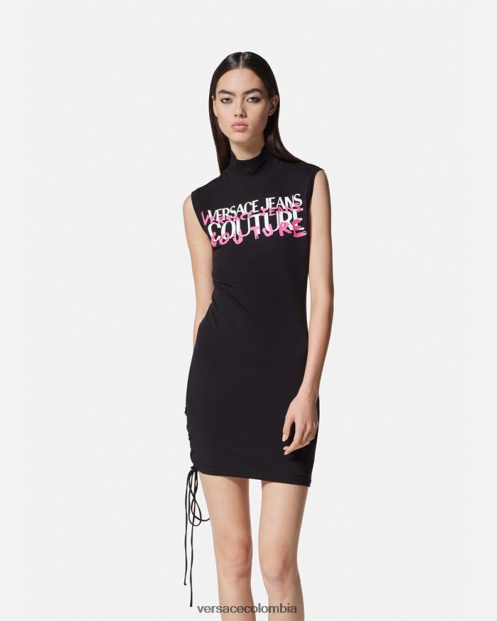 mujer vestido corto con cordones y logo Versace negro 2RP40F2158 ropa