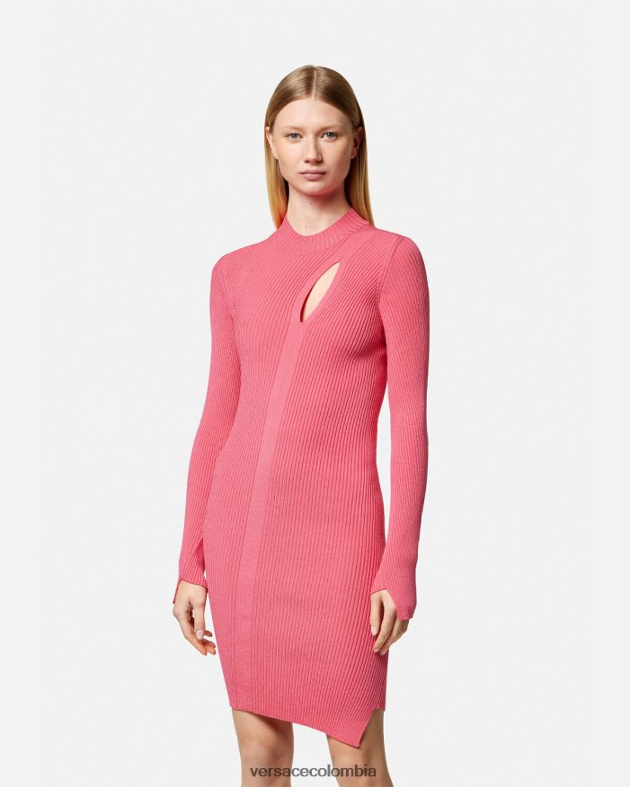 mujer vestido corto con cuello alto y cortes Versace rosa 2RP40F32 ropa